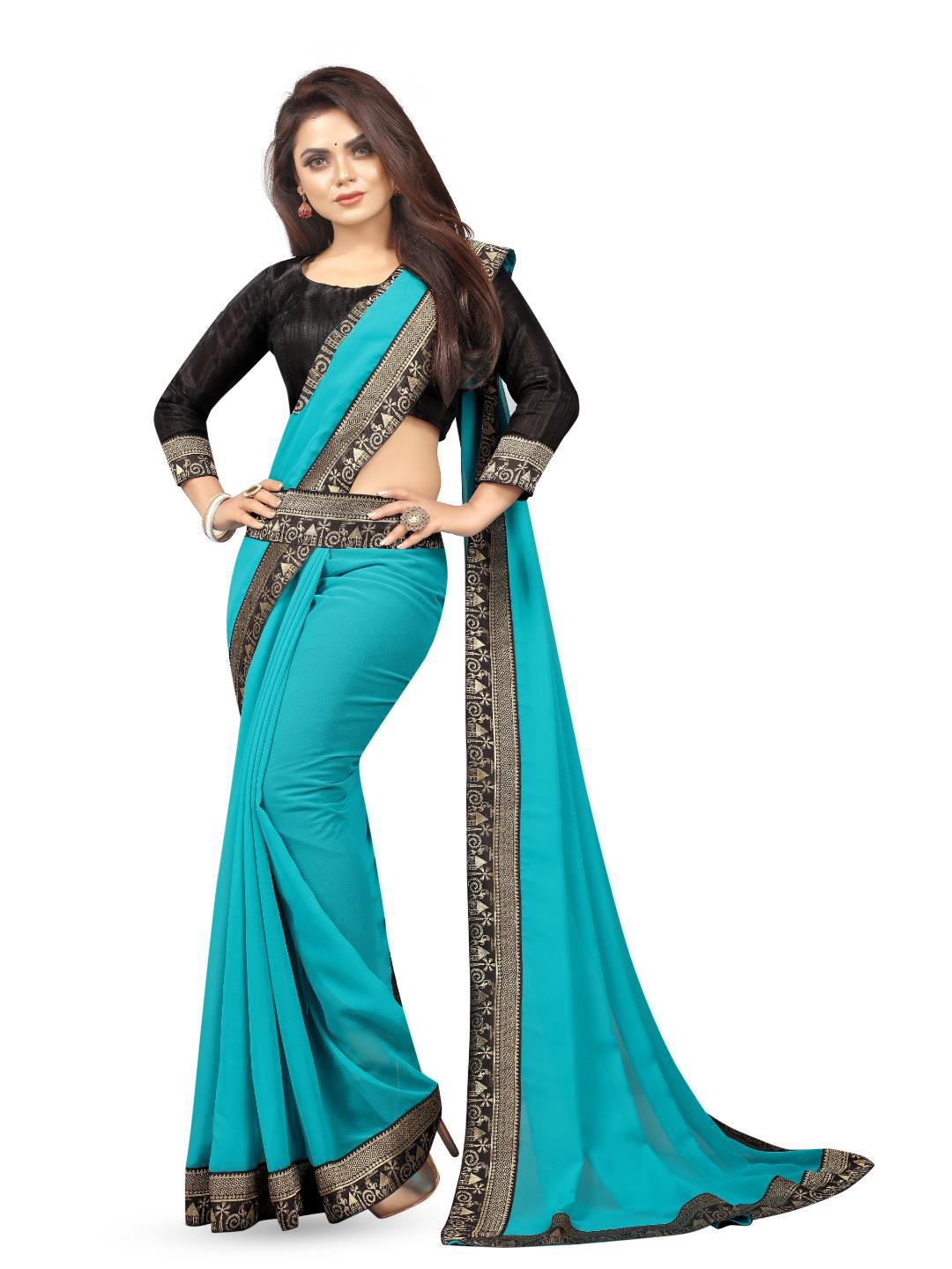 

SM TRENDZ Zari Pure Georgette Bhagalpuri Saree, Blue