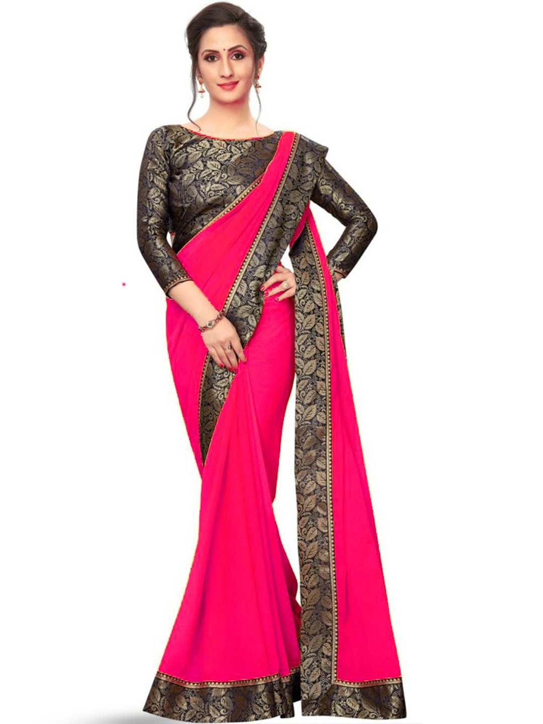 

SM TRENDZ Zari Pure Georgette Paithani Saree, Pink