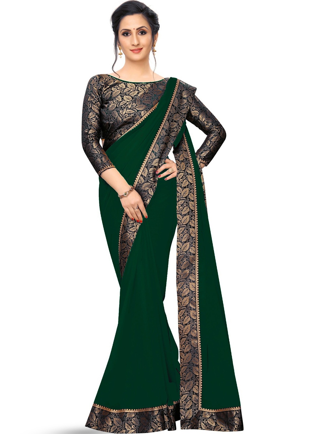 

SM TRENDZ Pure Georgette Paithani Saree, Green