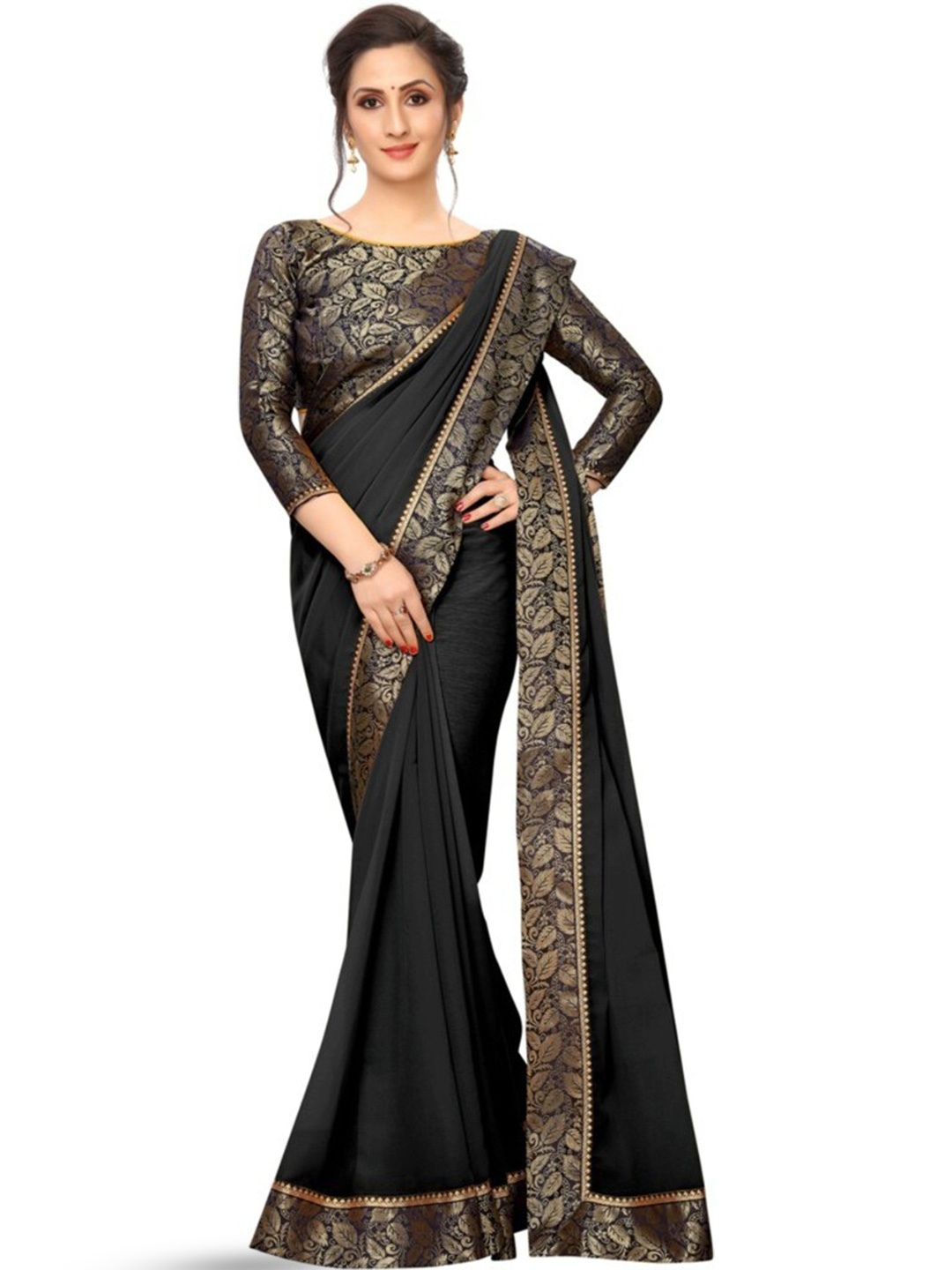 

SM TRENDZ Pure Georgette Paithani Saree, Black