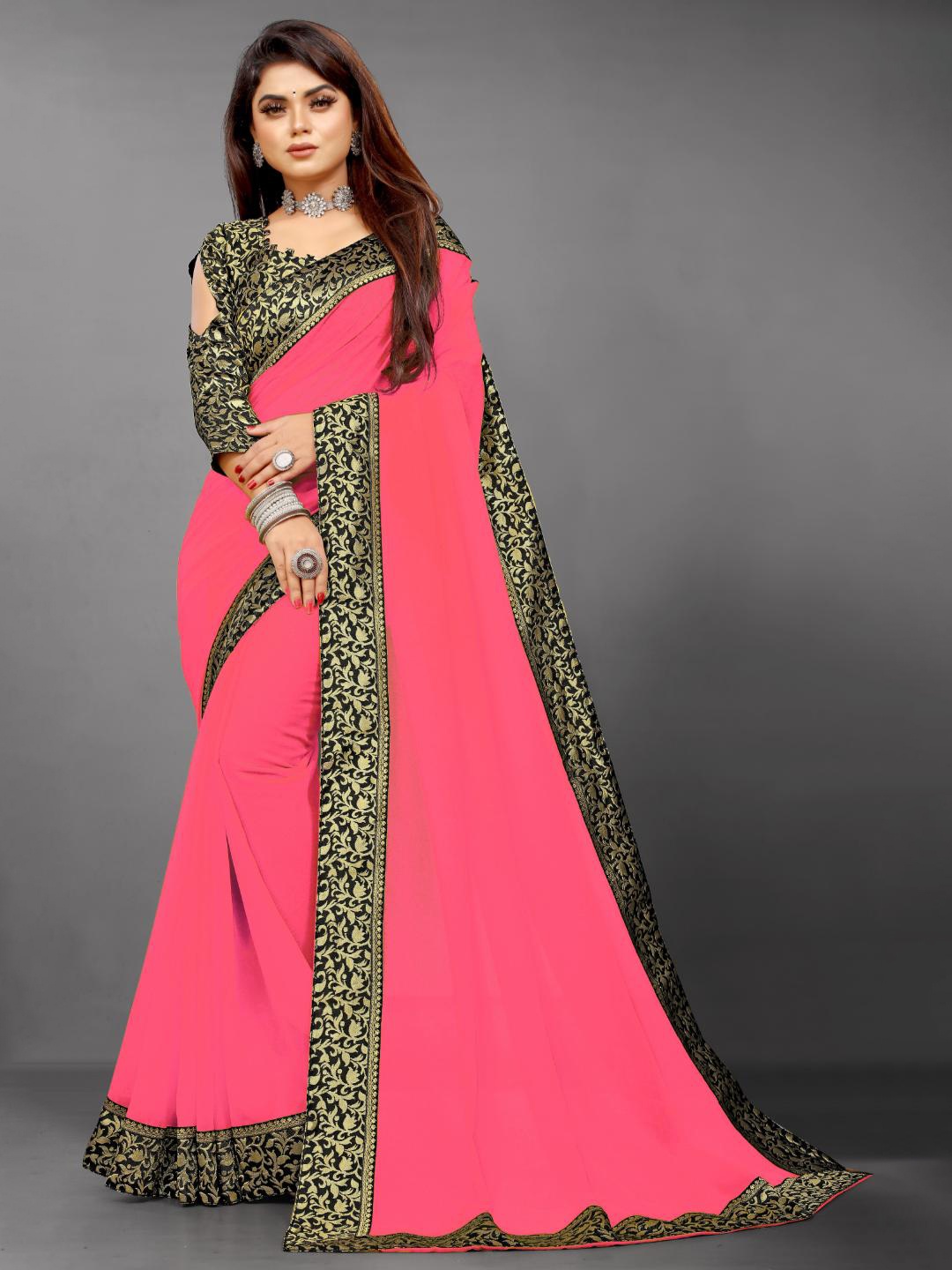 

SM TRENDZ Dyed Embellished Ethnic Woven Design Pure Georgette Saree, Pink