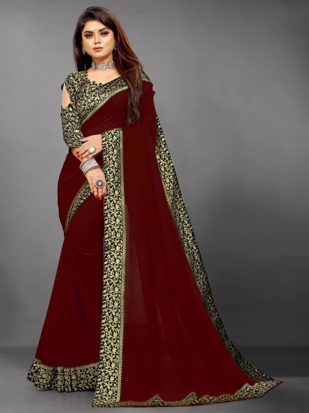 

SM TRENDZ Woven Design Zari Pure Georgette Saree, Maroon