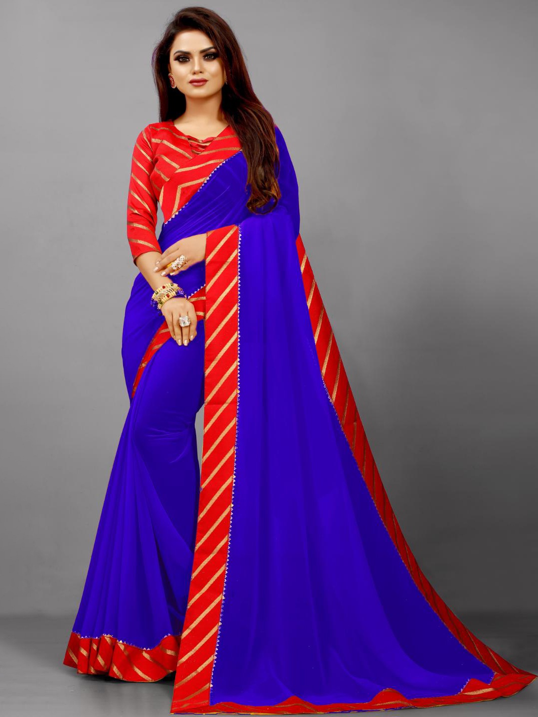

SM TRENDZ Zari Pure Georgette Saree, Blue
