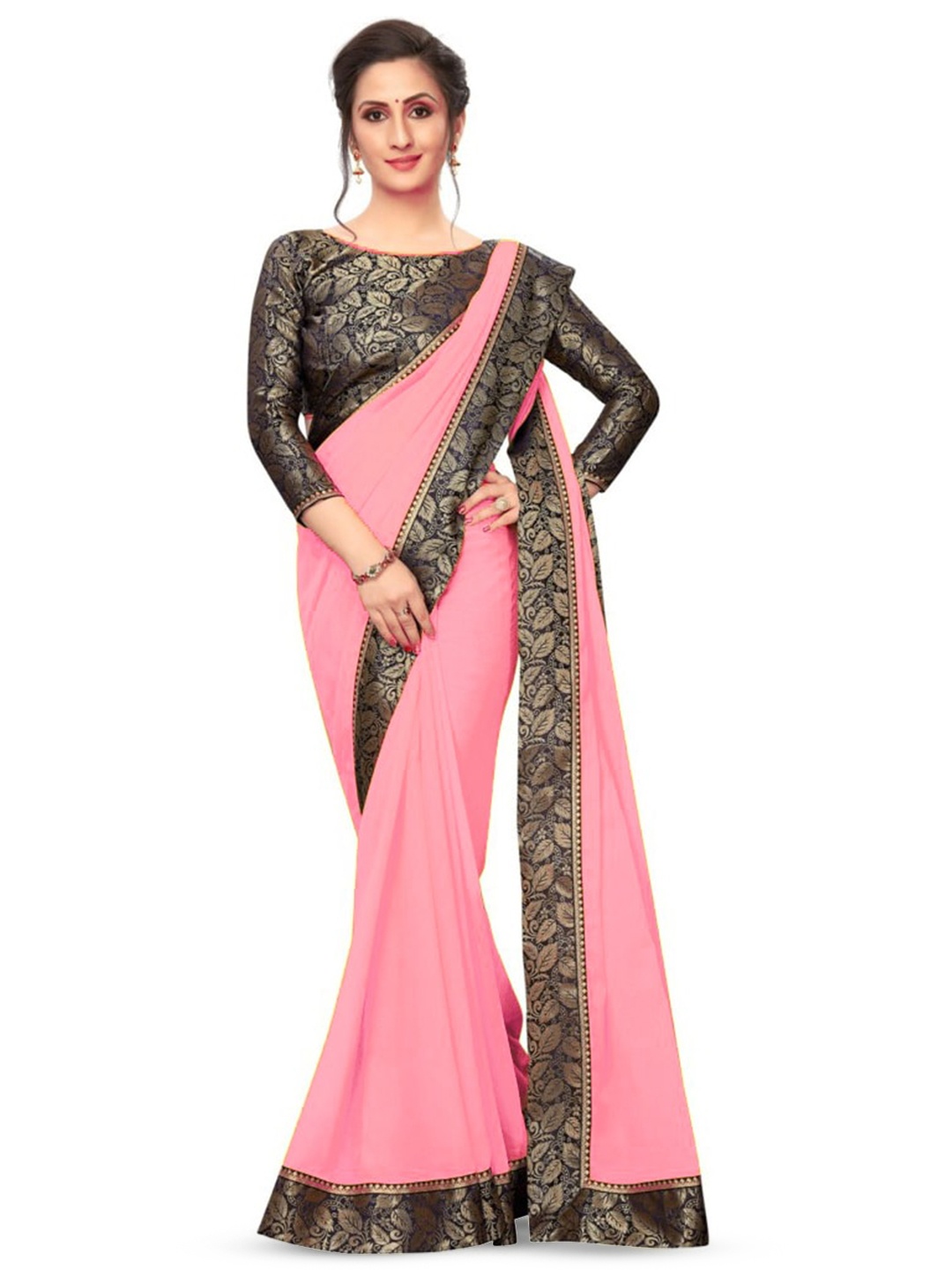 

SM TRENDZ Zari Pure Georgette Paithani Saree, Pink