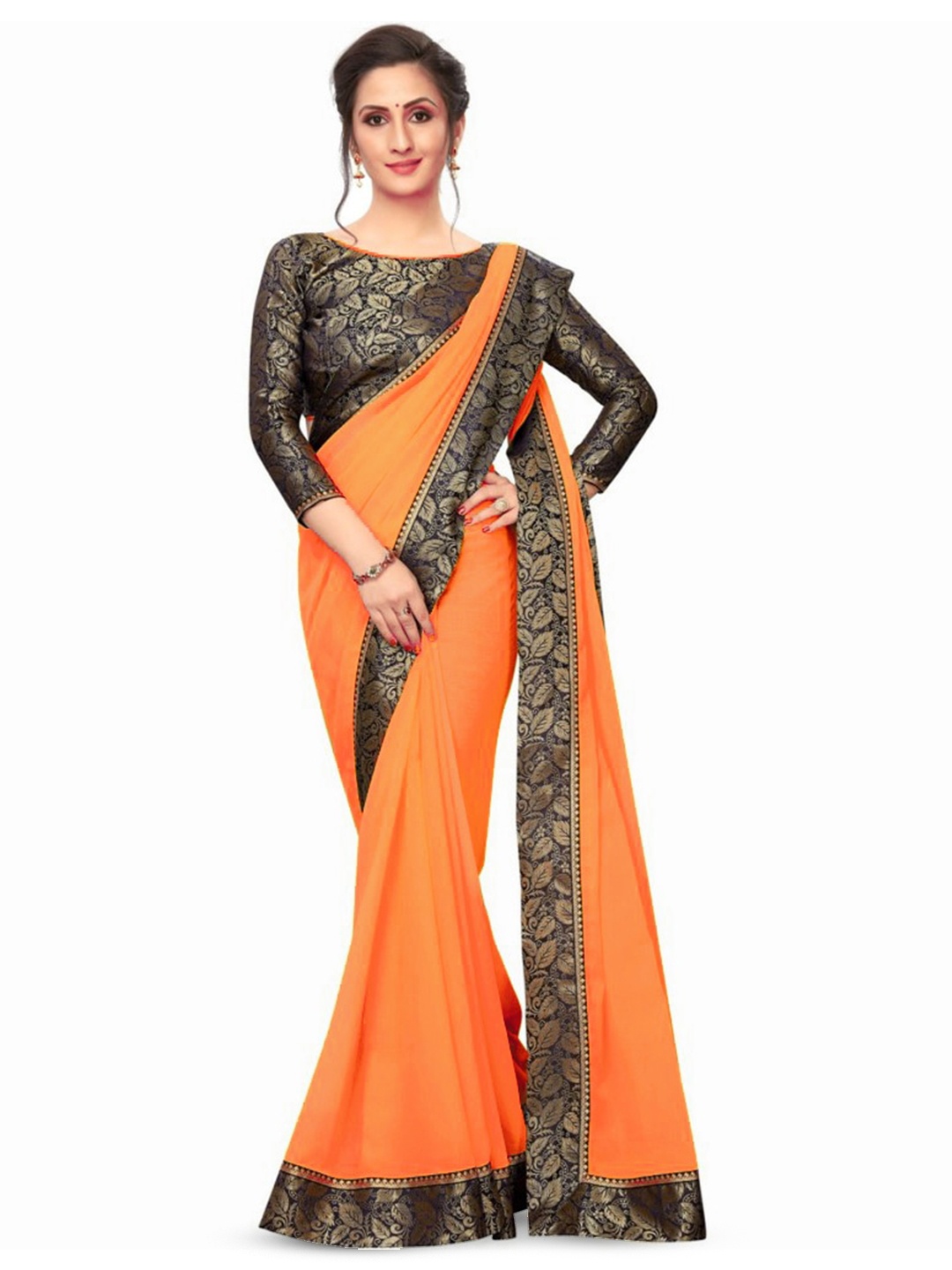 

SM TRENDZ Floral Woven Design Zari Pure Georgette Paithani Saree, Orange