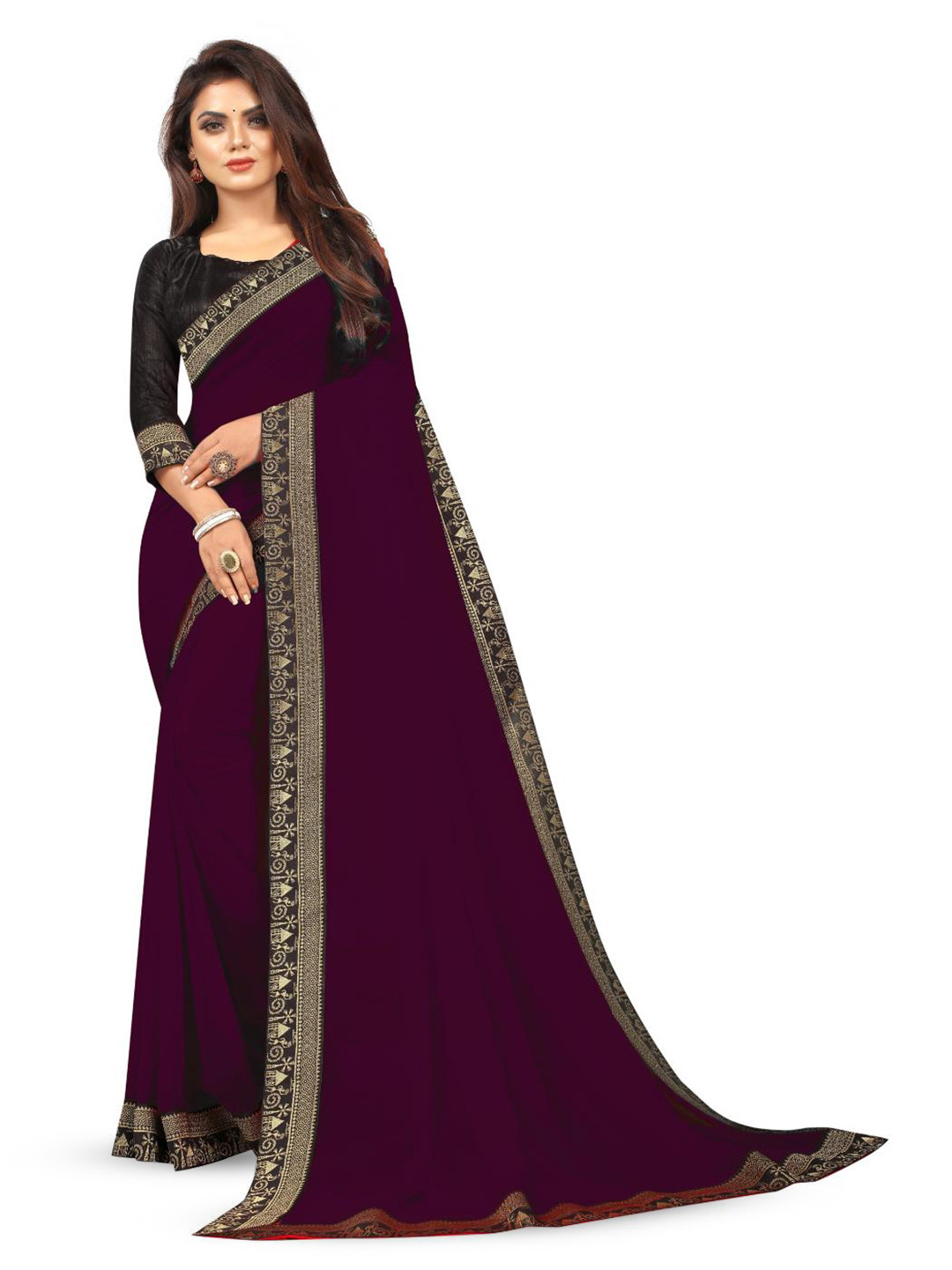 

SM TRENDZ Floral Woven Design Zari Pure Georgette Bhagalpuri Saree, Purple