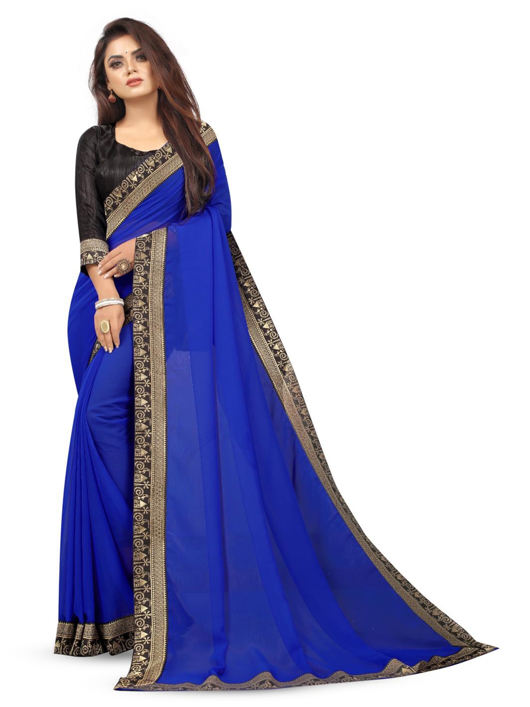 

SM TRENDZ Floral Woven Design Zari Pure Georgette Bhagalpuri Saree, Blue