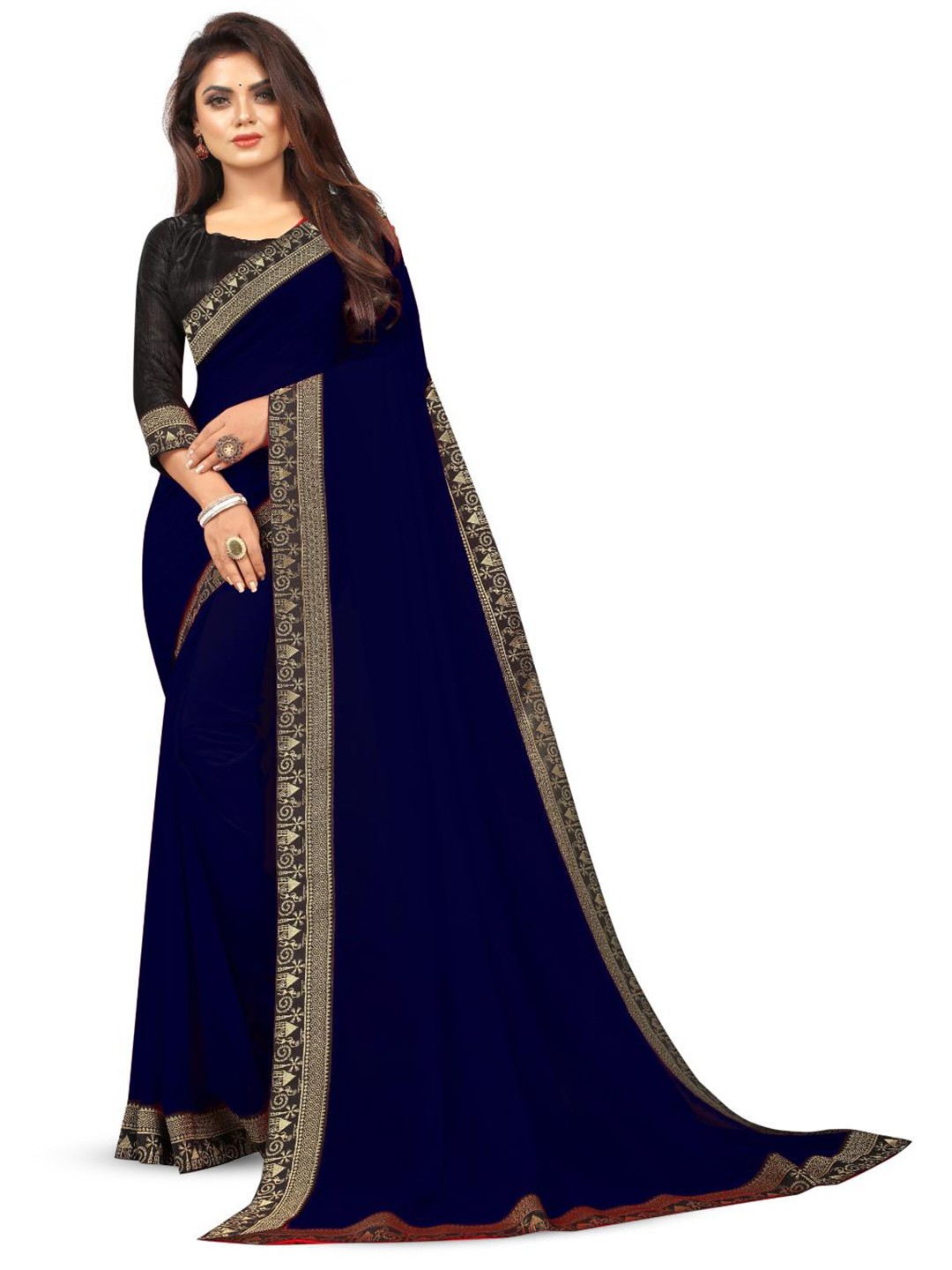 

SM TRENDZ Floral Woven Design Zari Pure Georgette Bhagalpuri Saree, Navy blue