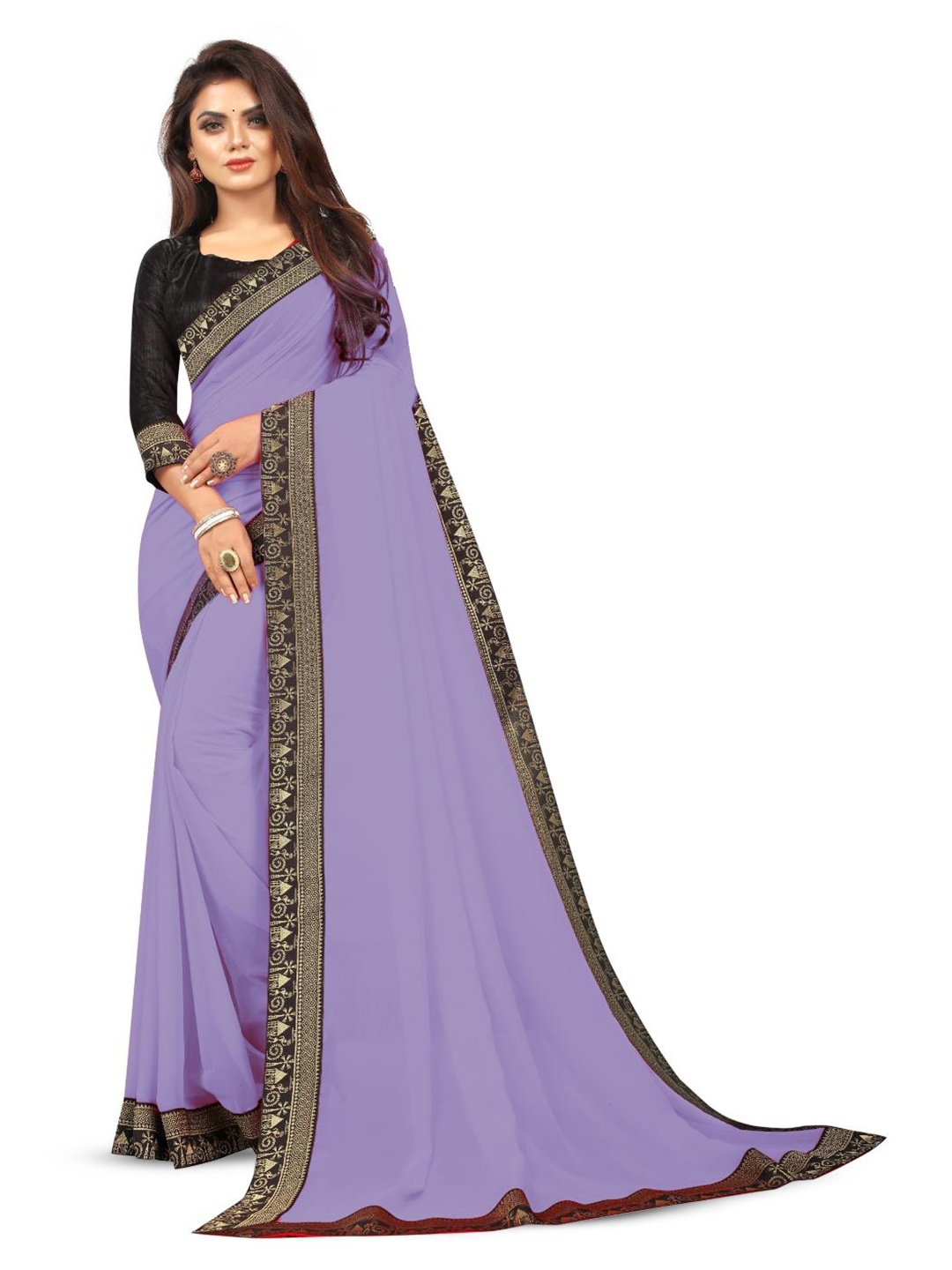 

SM TRENDZ Floral Woven Design Zari Pure Georgette Bhagalpuri Saree, Purple