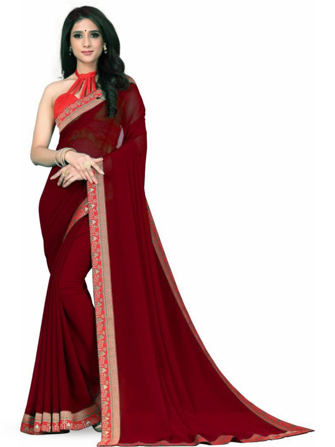 

SM TRENDZ Zari Pure Georgette Bhagalpuri Saree, Maroon