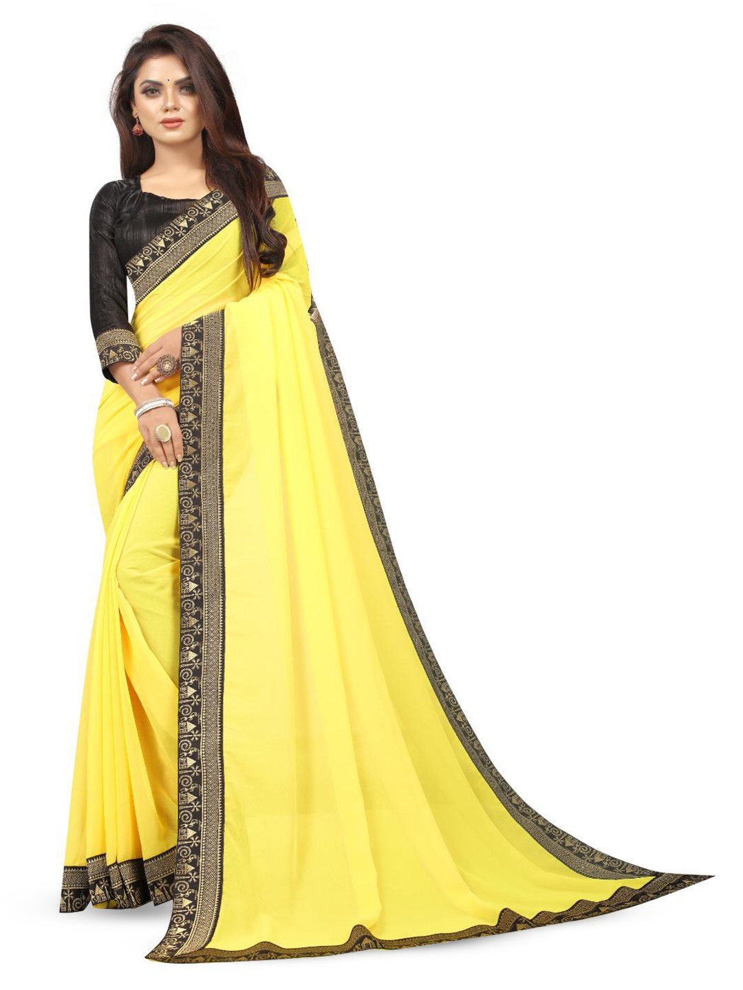

SM TRENDZ Floral Woven Design Zari Pure Georgette Bhagalpuri Saree, Yellow