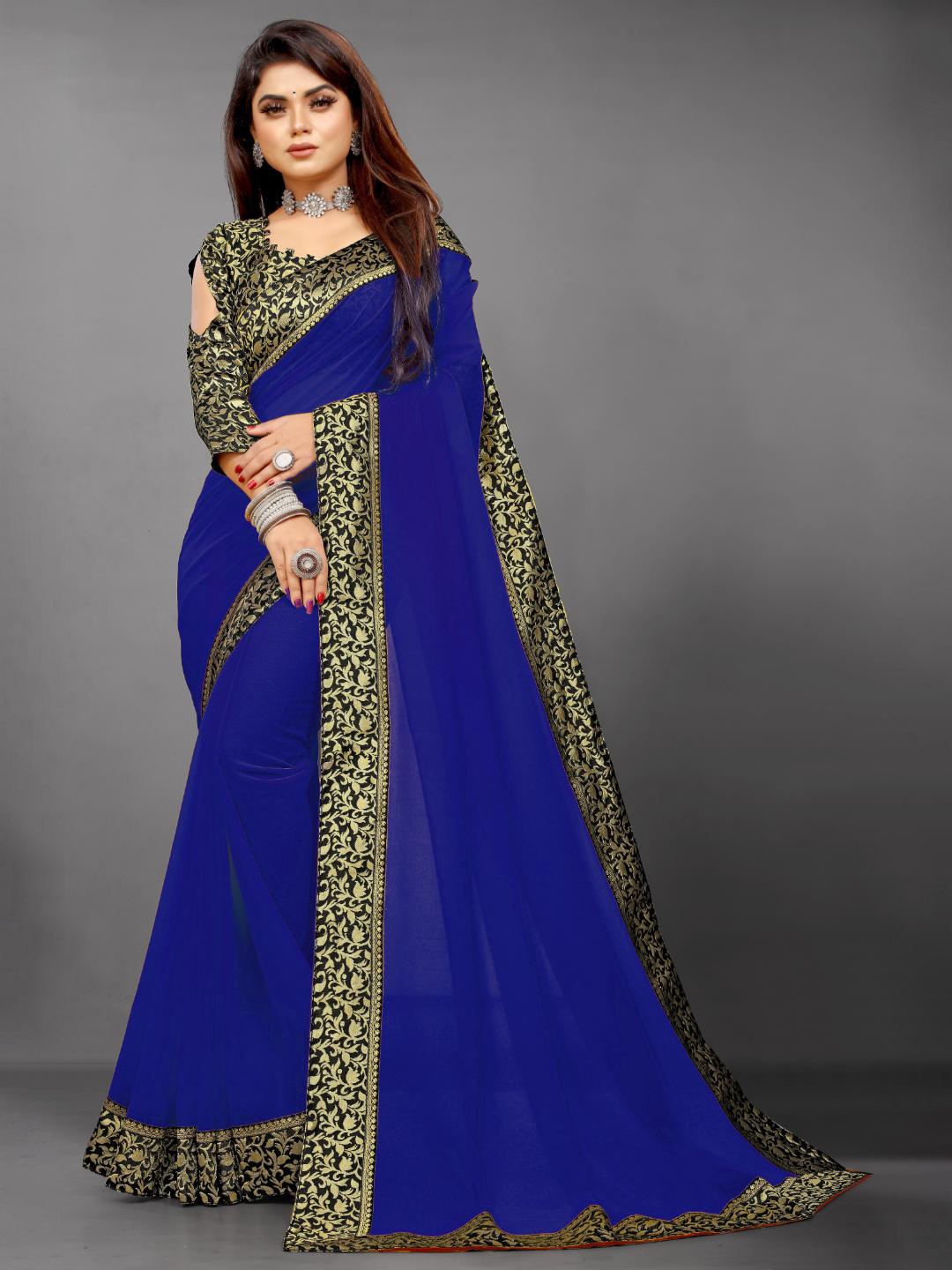 

SM TRENDZ Zari Pure Georgette Bhagalpuri Saree, Blue
