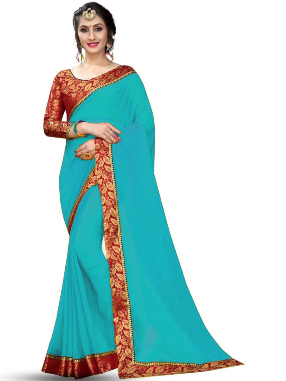 

SM TRENDZ Zari Pure Georgette Bhagalpuri Saree, Blue