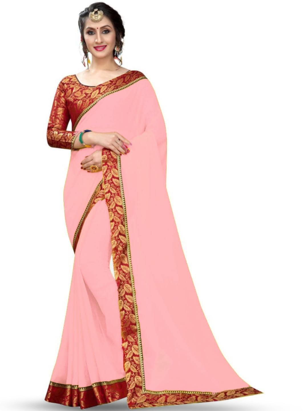 

SM TRENDZ Zari Pure Georgette Bhagalpuri Saree, Peach