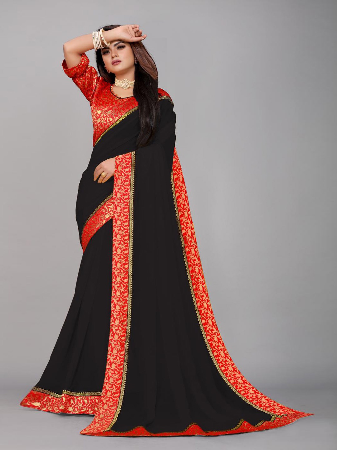 

SM TRENDZ Woven Design Zari Pure Georgette Bhagalpuri Saree, Black