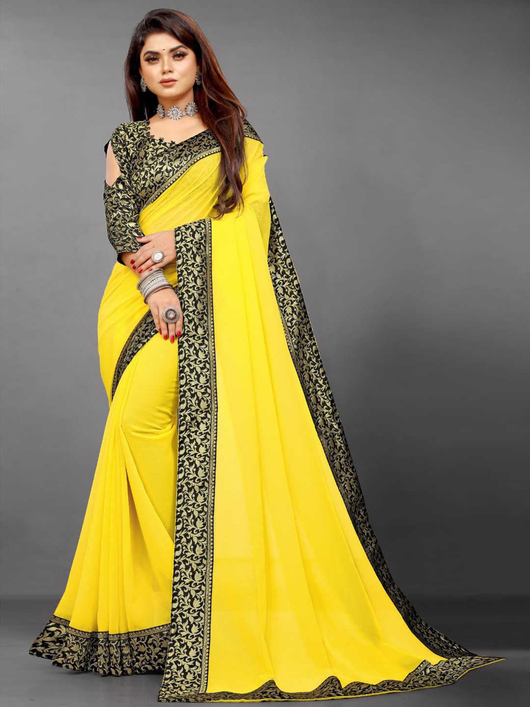 

SM TRENDZ Woven Design Zari Pure Georgette Bhagalpuri Saree, Yellow
