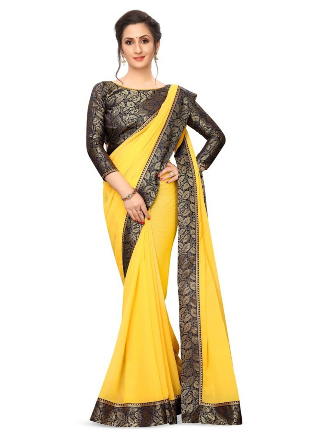 

SM TRENDZ Zari Pure Georgette Saree, Yellow