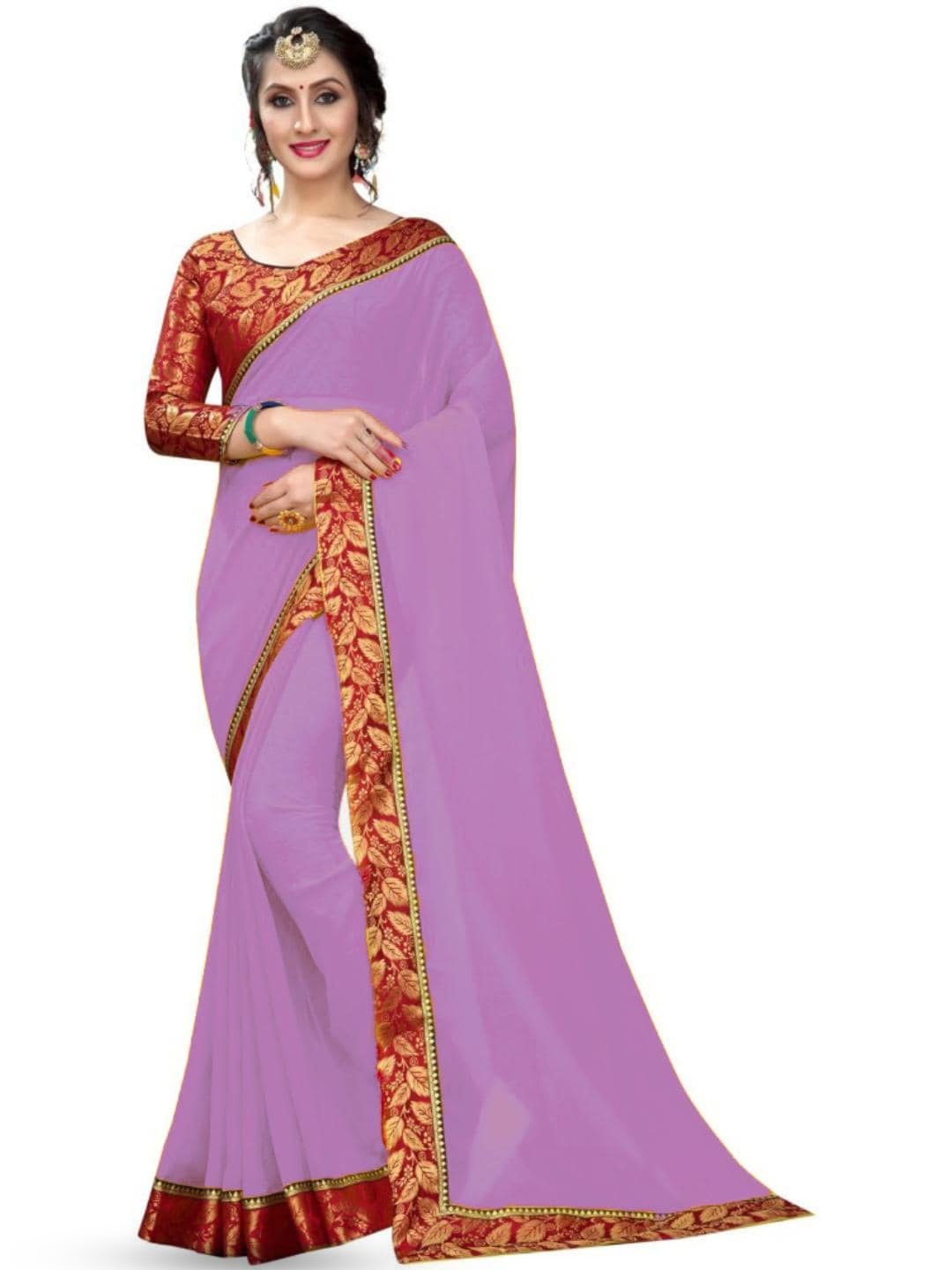 

SM TRENDZ Pure Georgette Bhagalpuri Saree, Purple