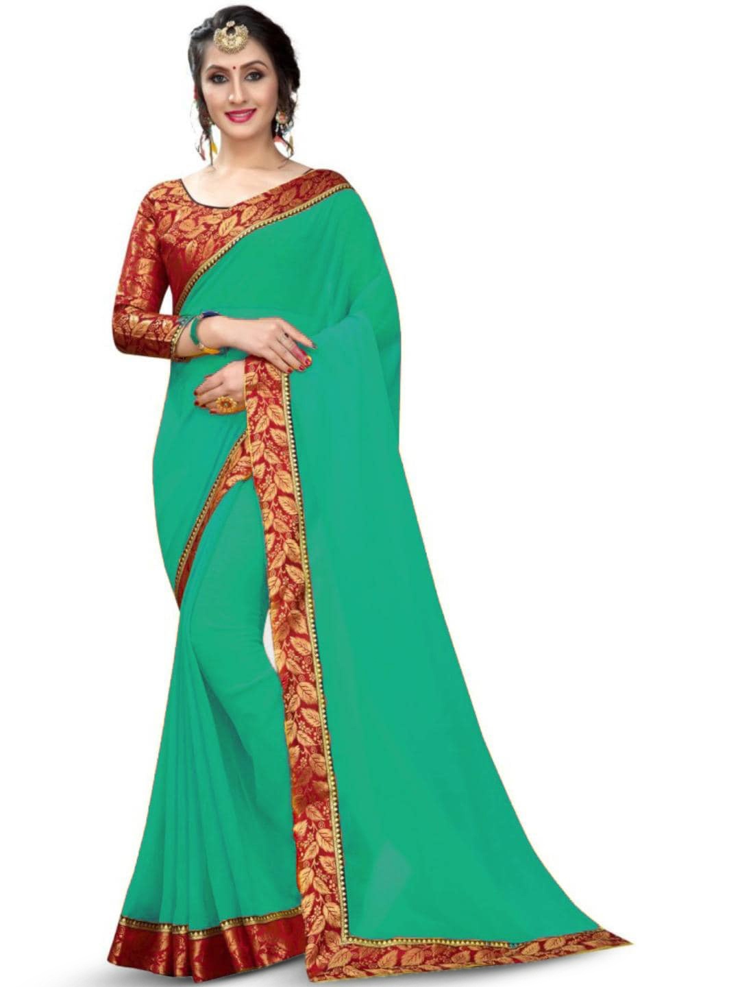 

SM TRENDZ Zari Pure Georgette Bhagalpuri Saree, Sea green