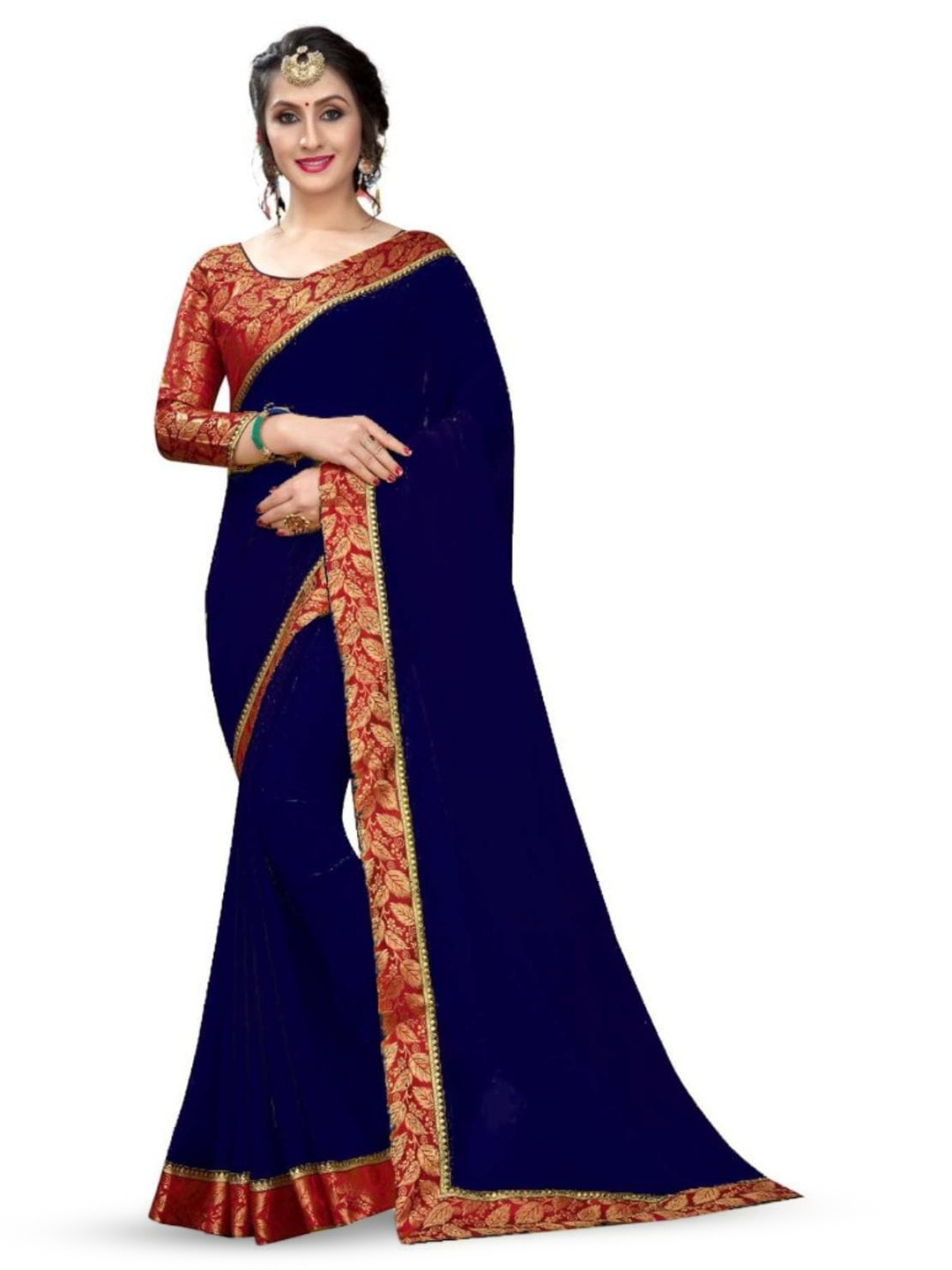 

SM TRENDZ Zari Pure Georgette Bhagalpuri Saree, Navy blue