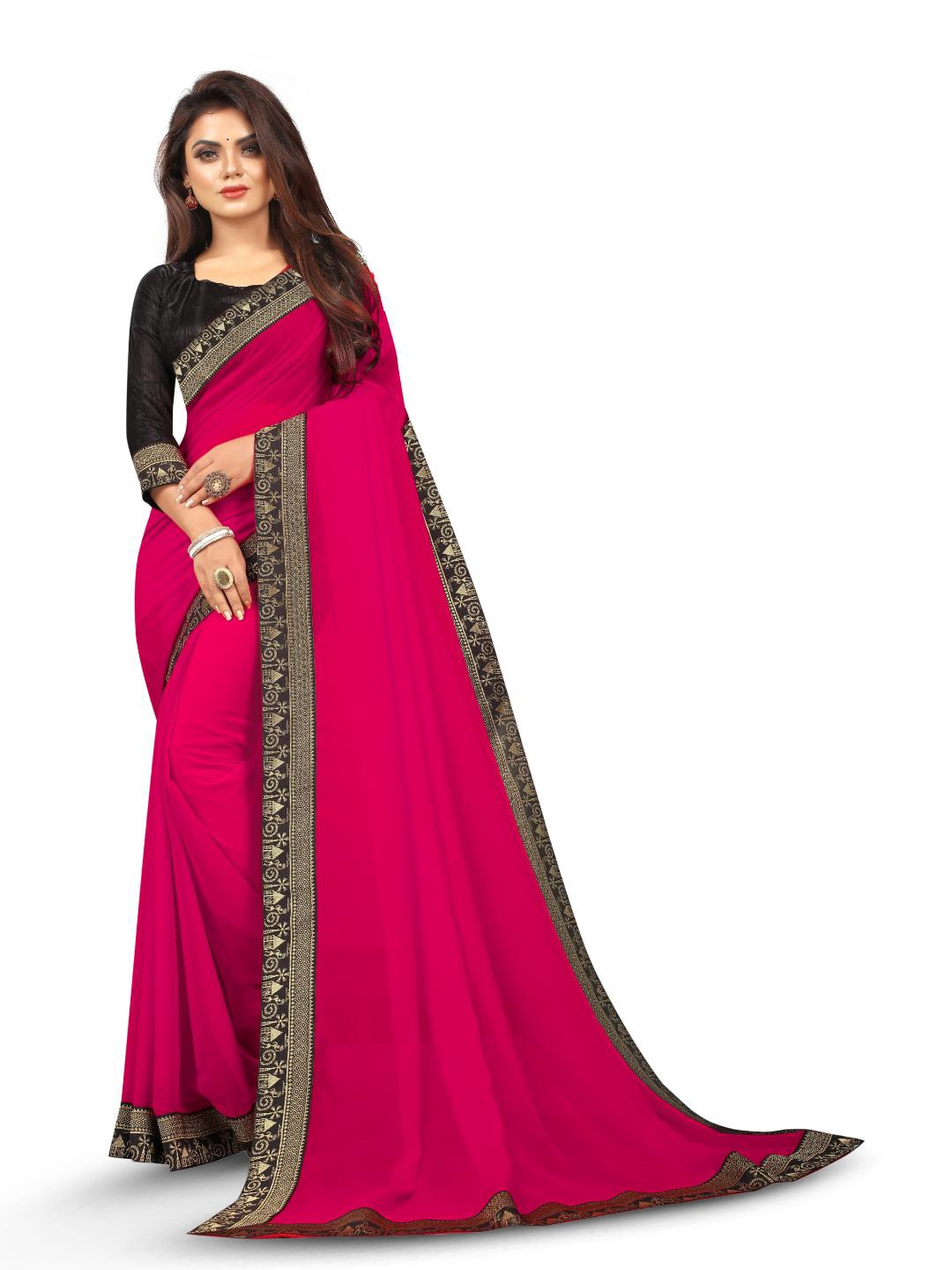 

SM TRENDZ Zari Pure Georgette Bhagalpuri Saree, Pink