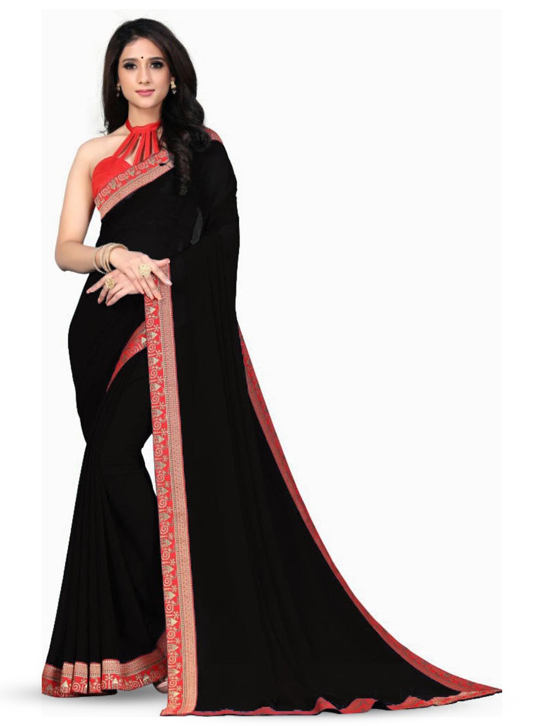 

SM TRENDZ Zari Pure Georgette Bhagalpuri Saree, Black