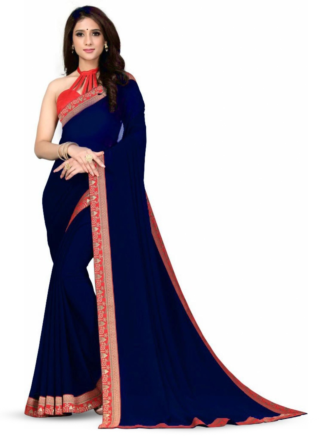 

SM TRENDZ Zari Pure Georgette Bhagalpuri Saree, Navy blue