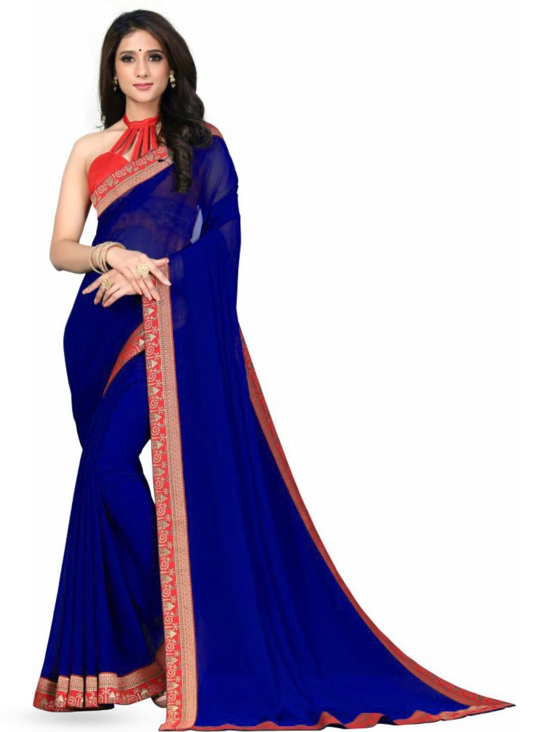 

SM TRENDZ Zari Pure Georgette Saree, Blue