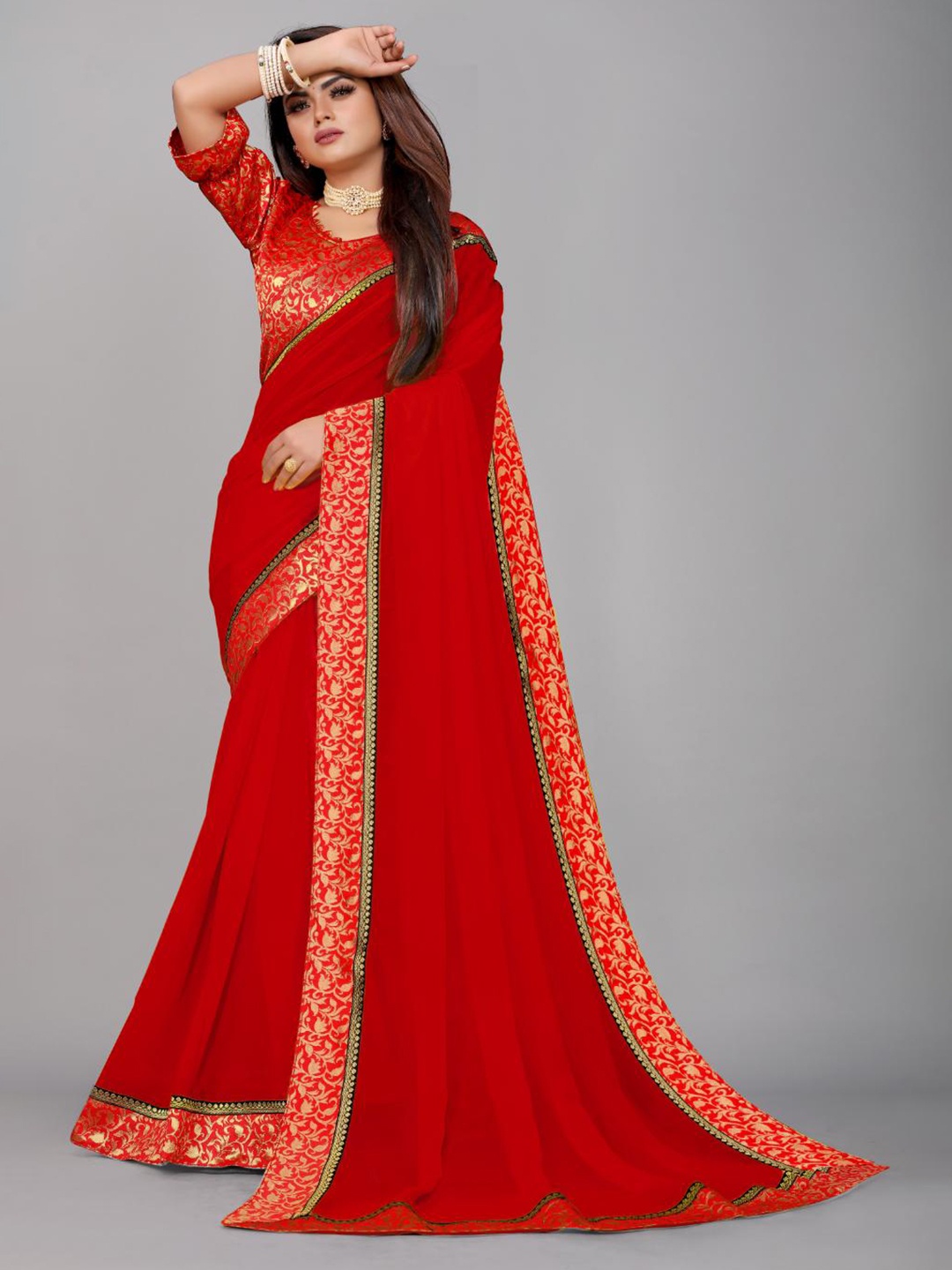 

SM TRENDZ Pure Georgette Bhagalpuri Saree, Red