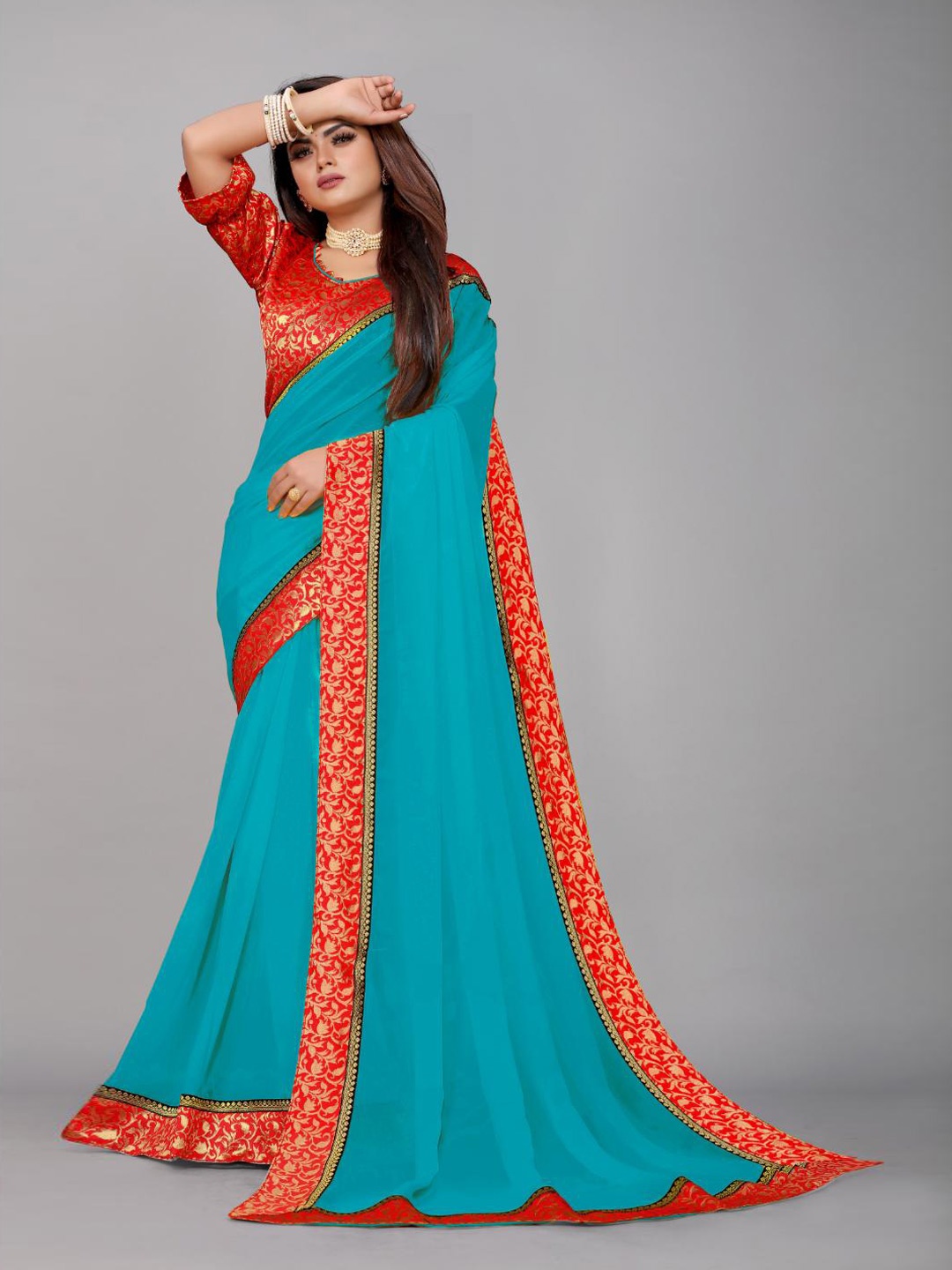 

SM TRENDZ Zari Pure Georgette Bhagalpuri Saree, Blue