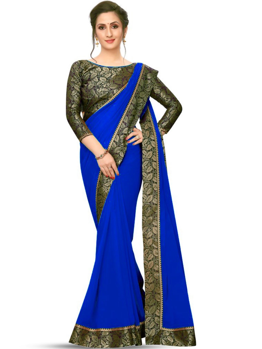 

SM TRENDZ Zari Pure Georgette Saree, Blue