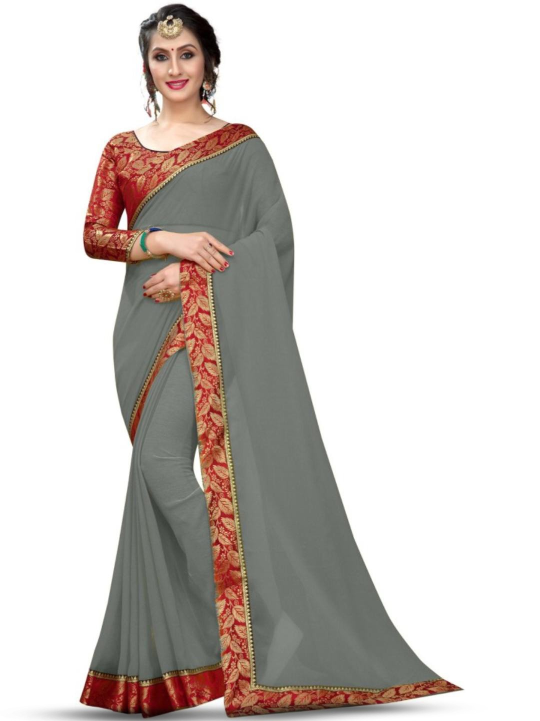 

SM TRENDZ Zari Pure Georgette Bhagalpuri Saree, Grey