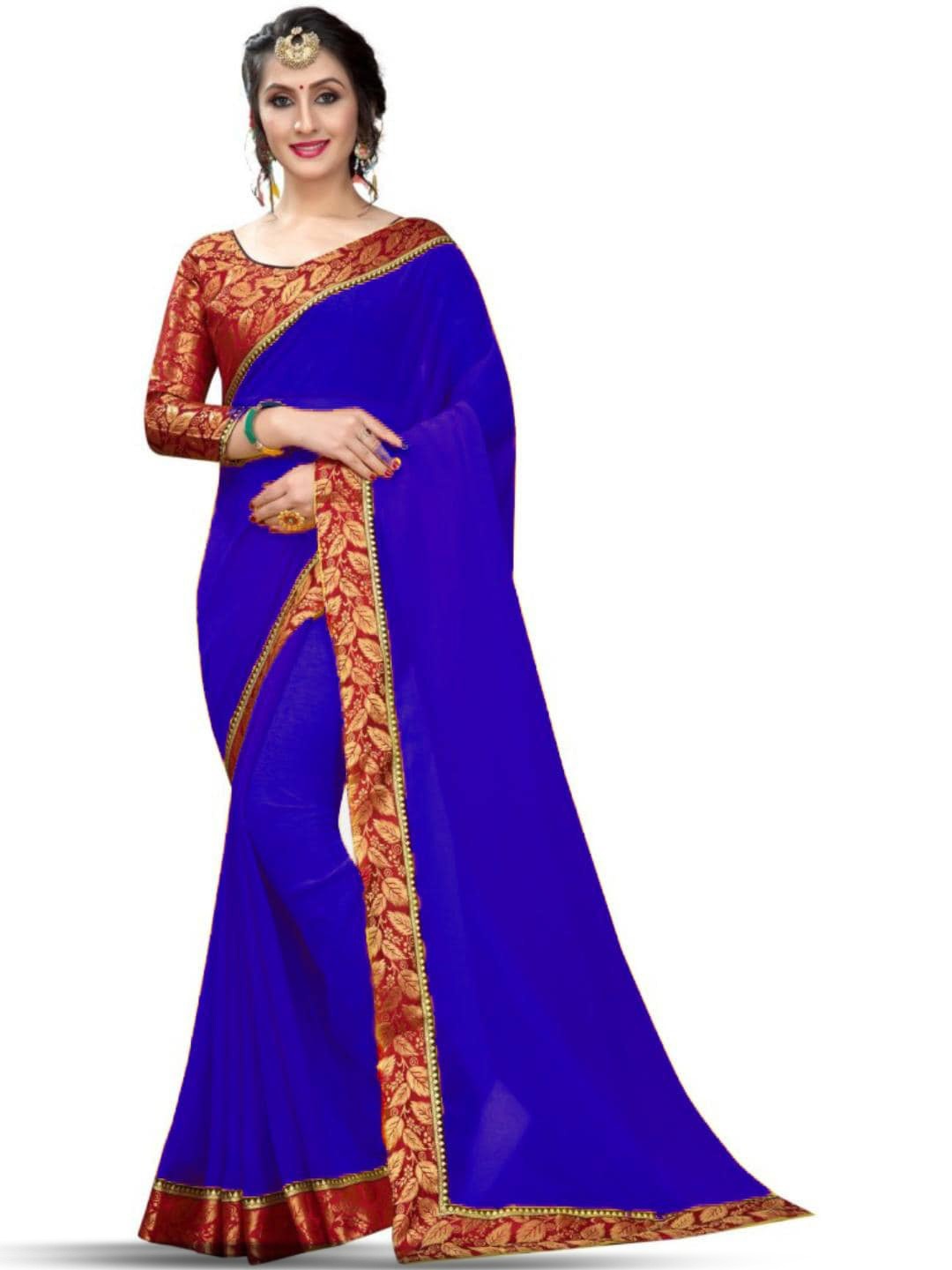 

SM TRENDZ Zari Pure Georgette Bhagalpuri Saree, Blue