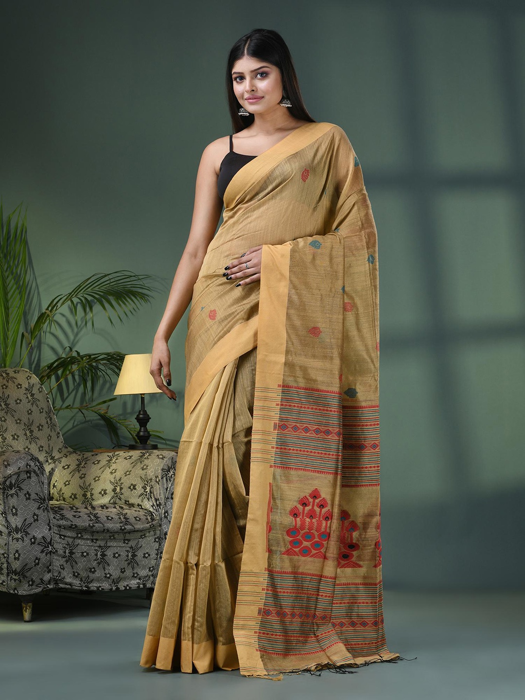 

Angoshobha Ethnic Motifs Woven Design Zari Saree, Beige