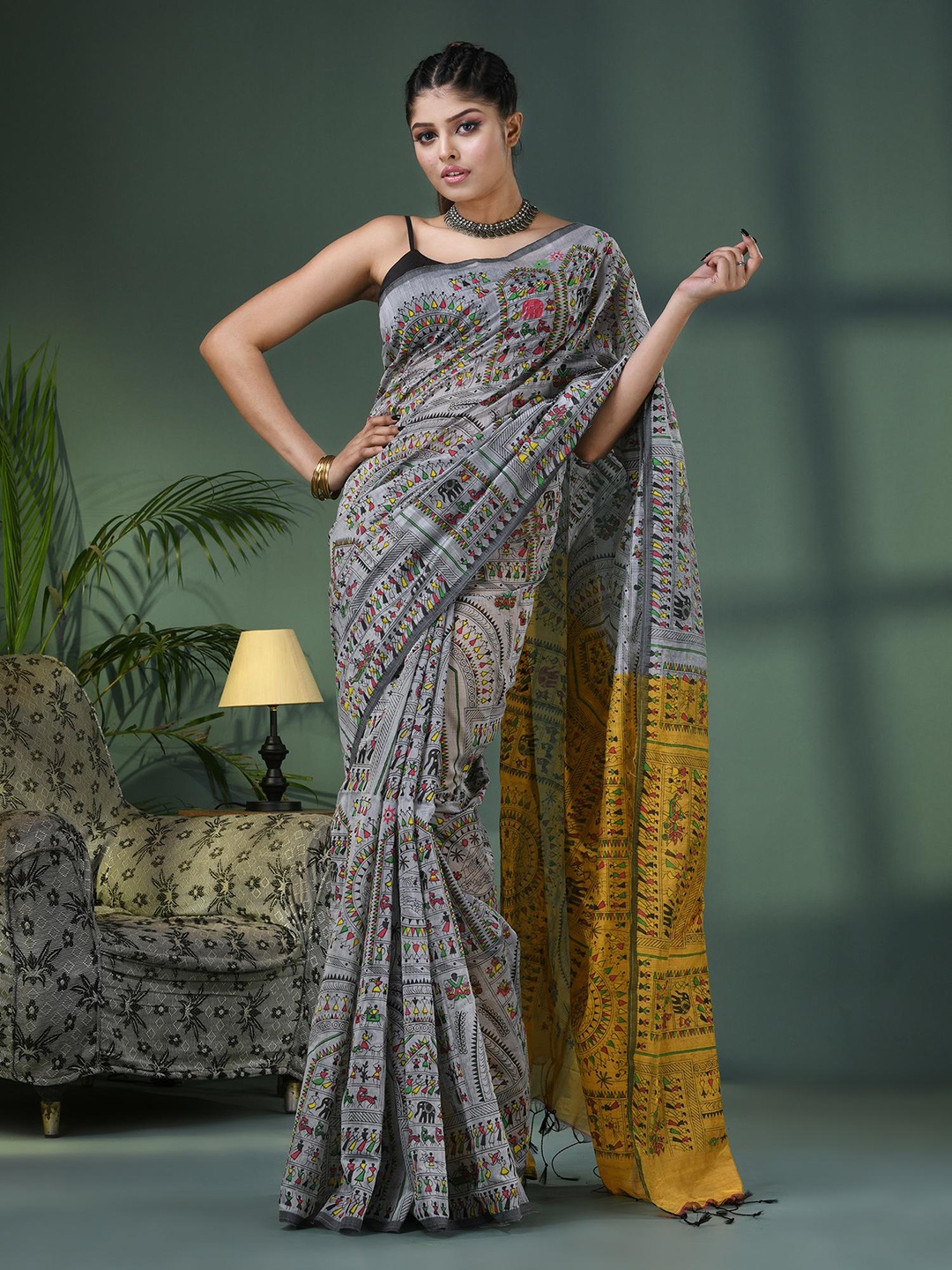 

Angoshobha Ethnic Motifs Woven Design Saree, Yellow