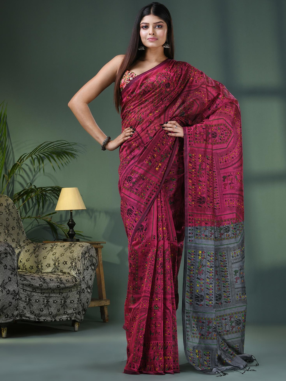

Angoshobha Ethnic Motifs Saree, Pink