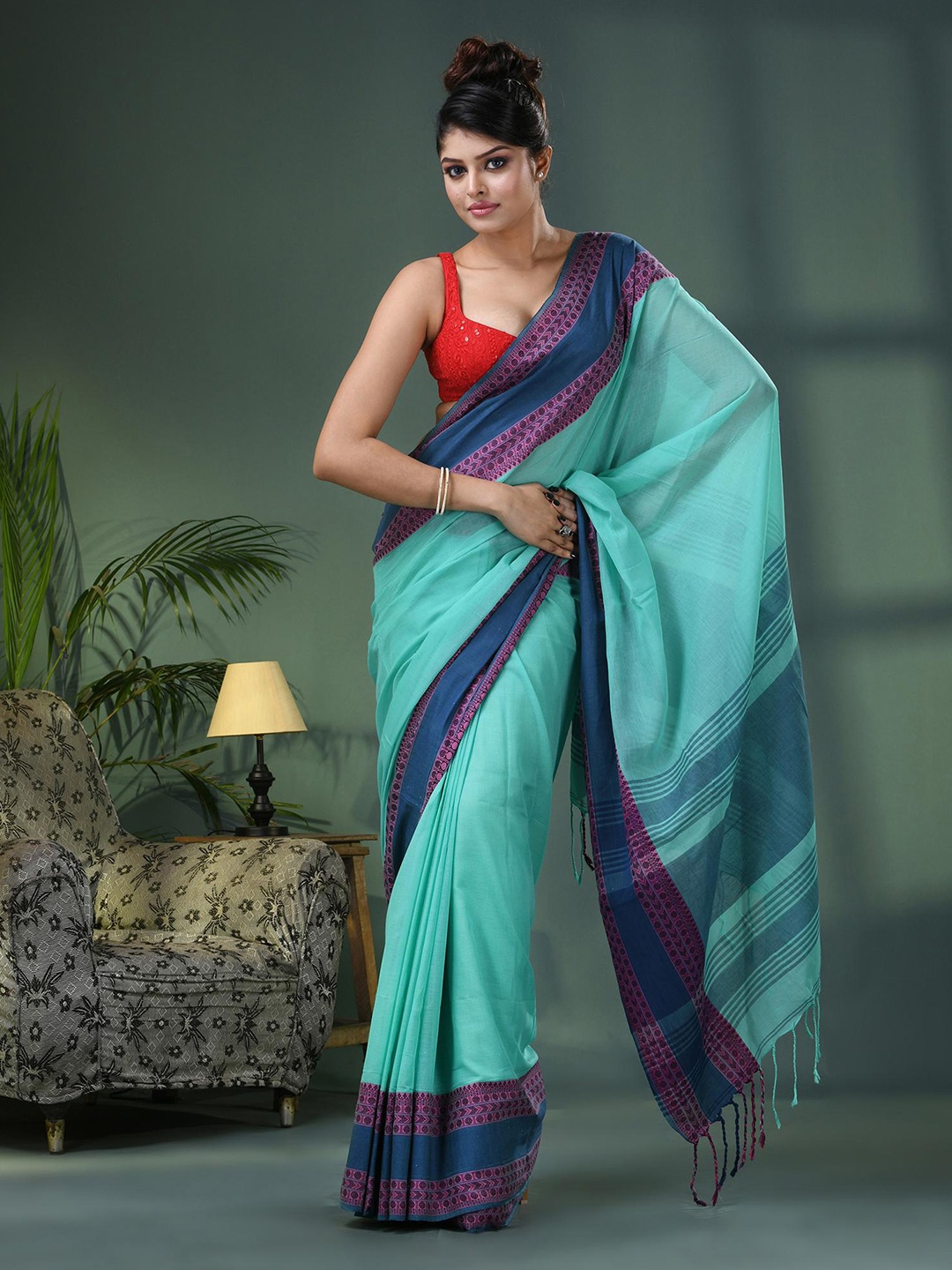 

Angoshobha Pure Cotton Saree, Teal