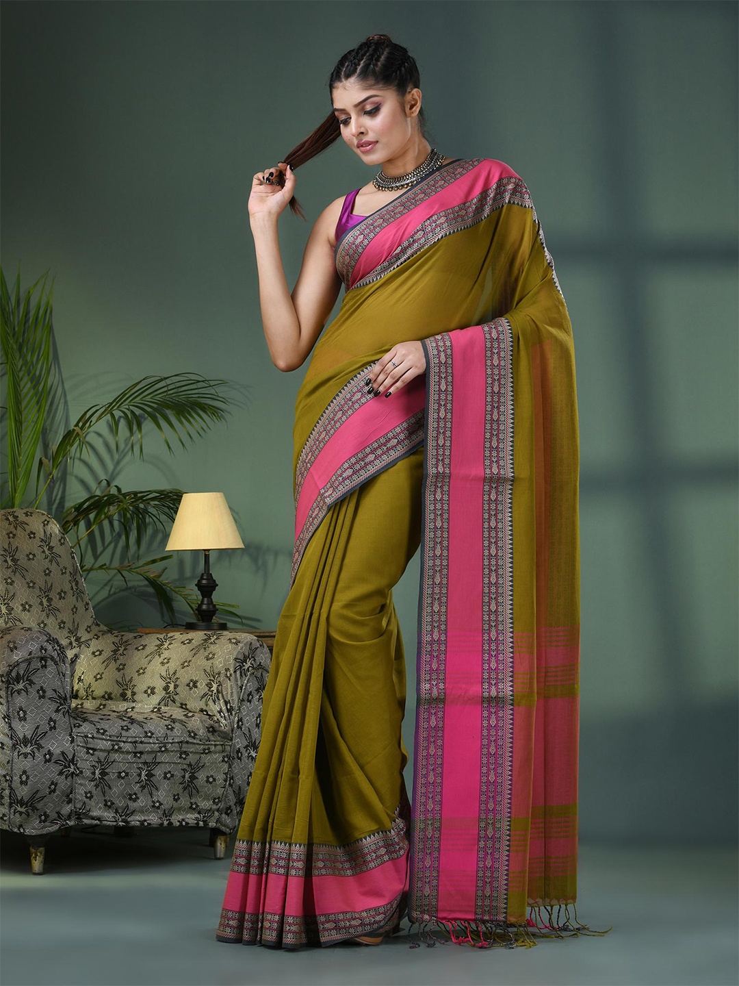 

Angoshobha Pure Cotton Saree, Green