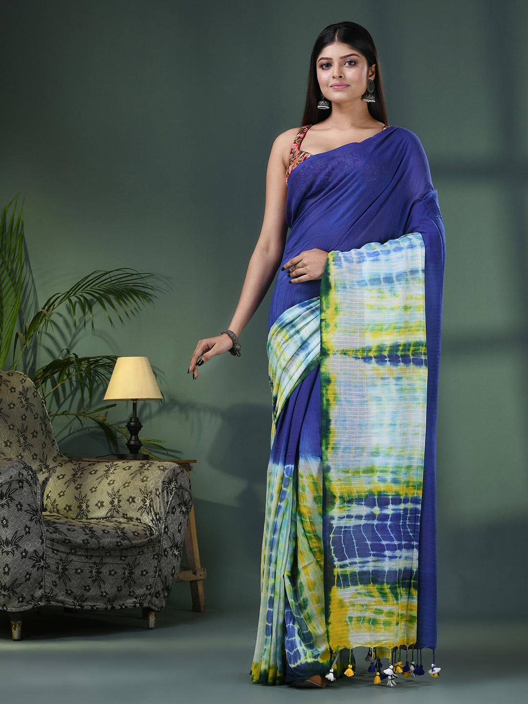 

Angoshobha Tie and Dye Pure Cotton Saree, Blue