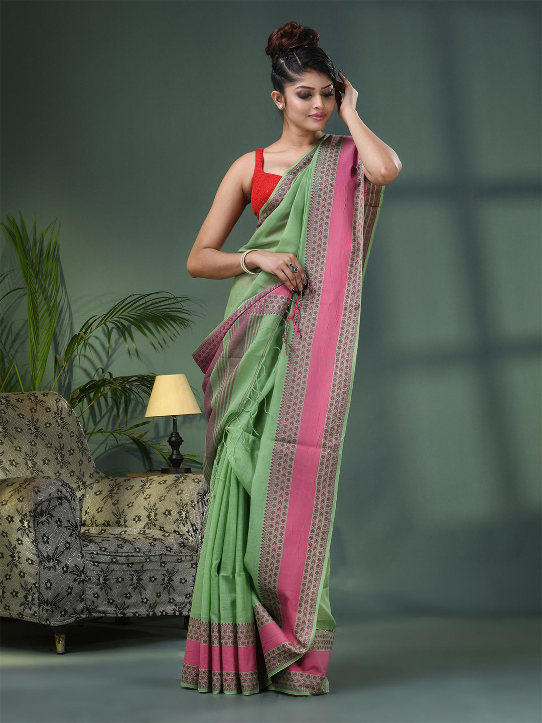 

Angoshobha Ethnic Pure Cotton Saree, Green