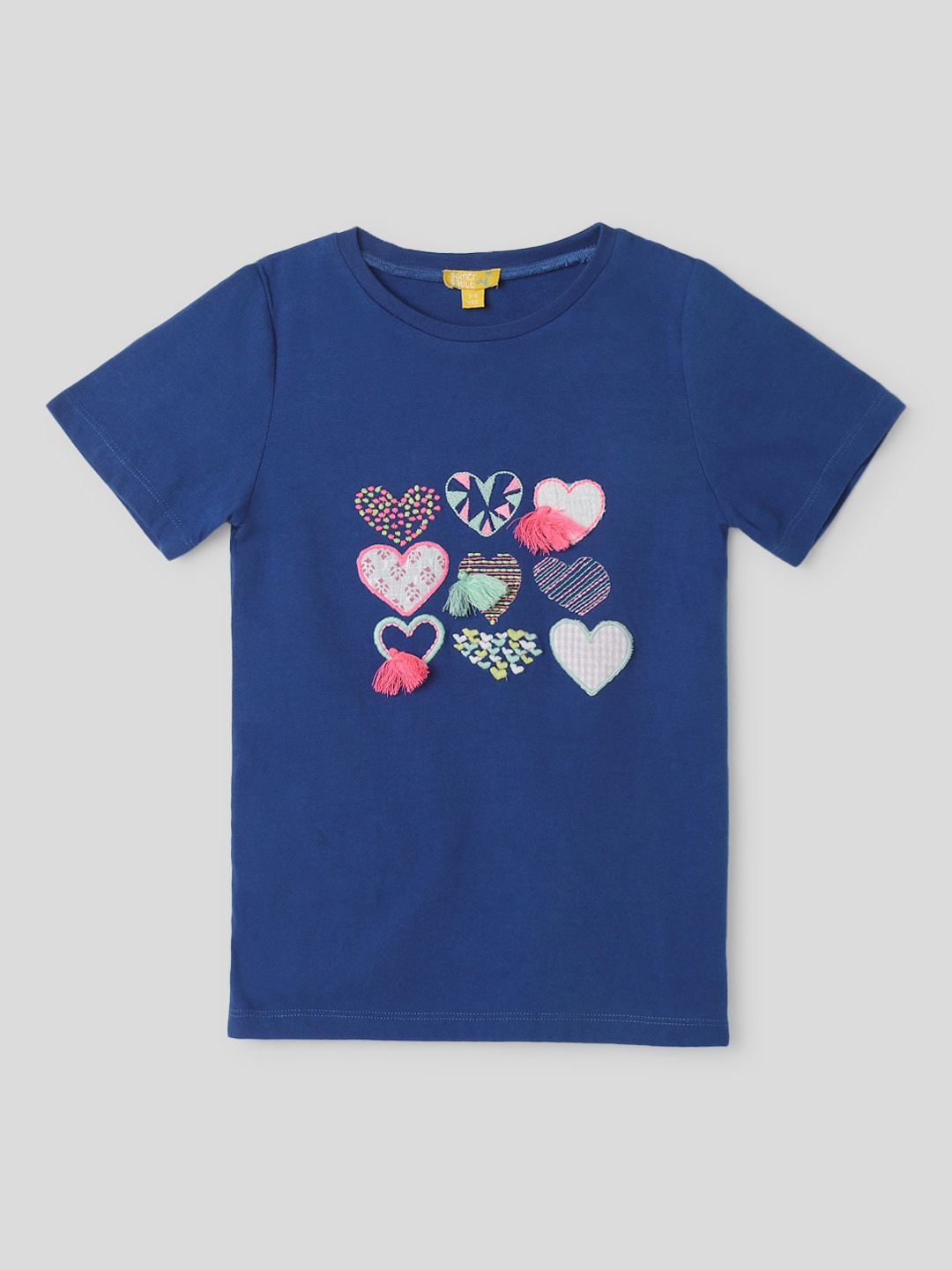 

Somersault Girls Round Neck Short Sleeves Floral Printed Cotton T-shirt, Blue