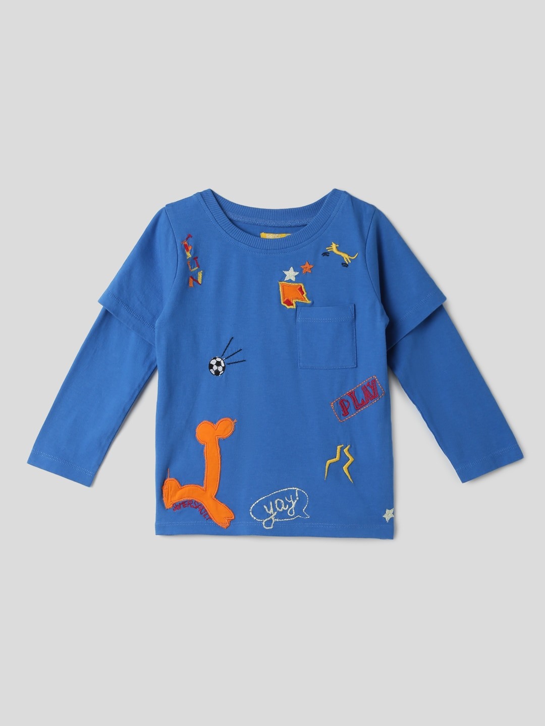 

Somersault Kids Round Neck Long Sleeves Printed Applique T-shirt, Blue