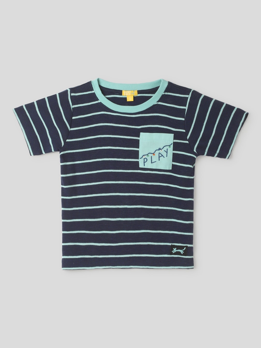 

Somersault Boys Striped Round Neck Short Sleeves Pockets Cotton T-shirt, Blue