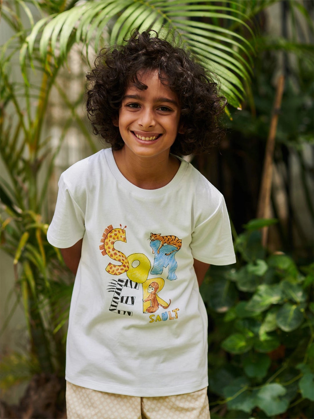 

Somersault Boys Round Neck Short Sleeves Cotton Printed T-shirt, White