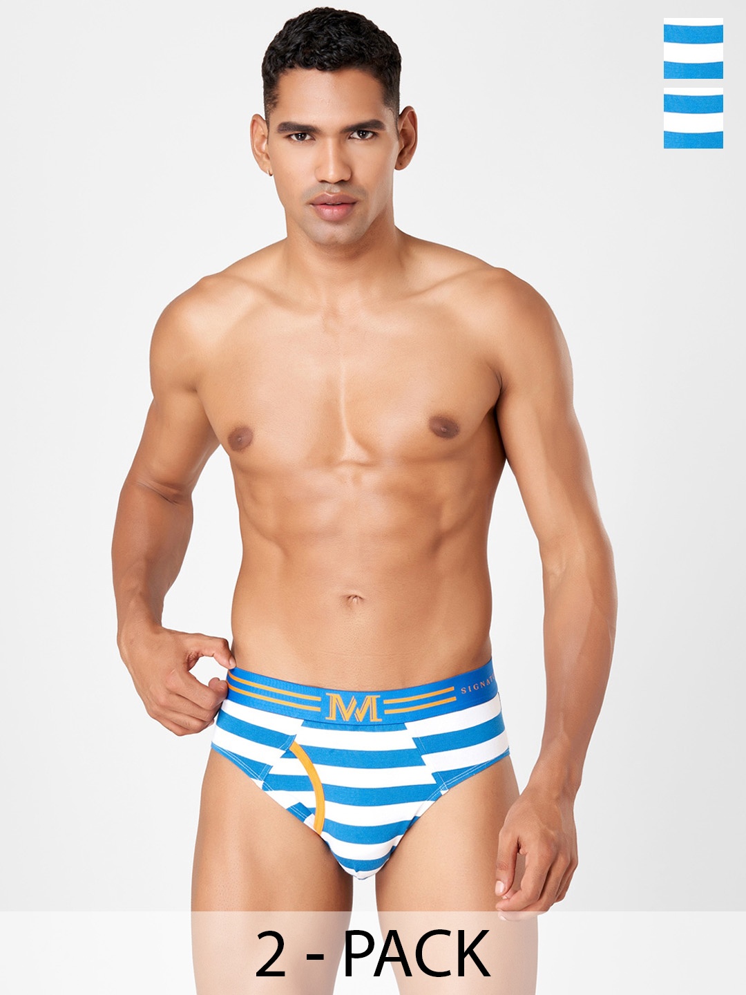 

Macroman M-Series Pack of 2 Striped Hipster Briefs 8903978415161, Blue