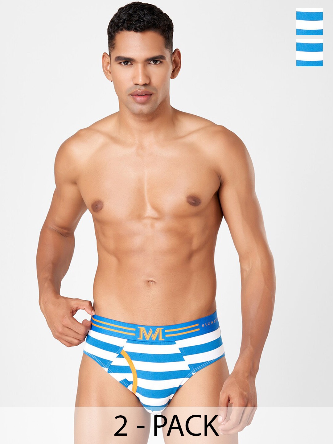 

Macroman M-Series Pack of 2 Striped Basic Brief- 8903978415154, Blue