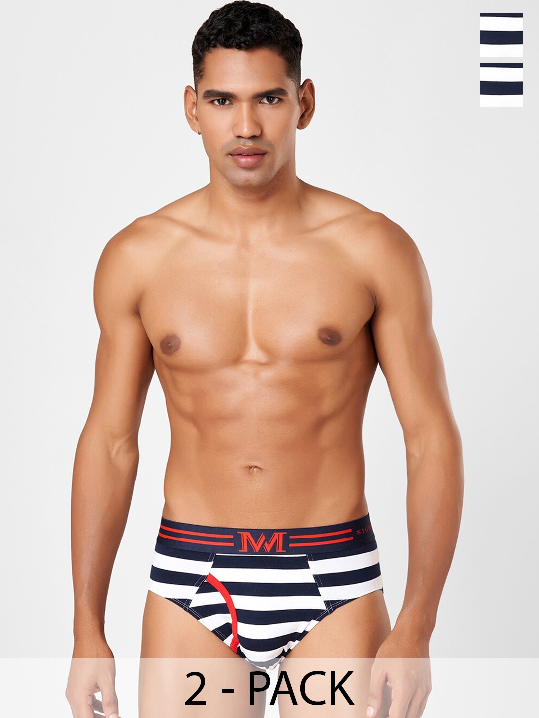 

Macroman M-Series Pack of 2 Striped Basic Brief- 8903978415208, Navy blue