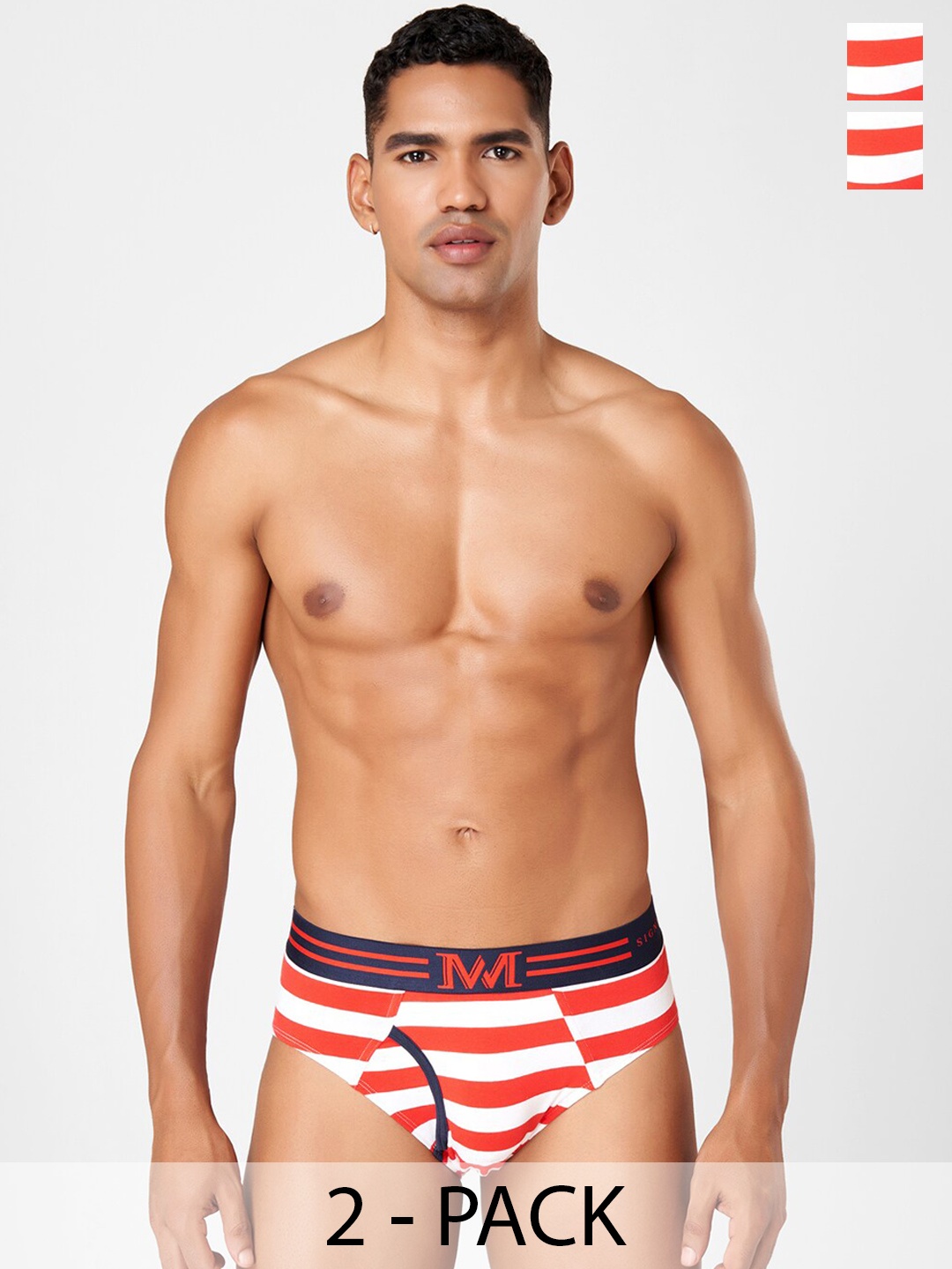 

Macroman M-Series Pack of 2 Striped Hipster Briefs 8903978415116, Red