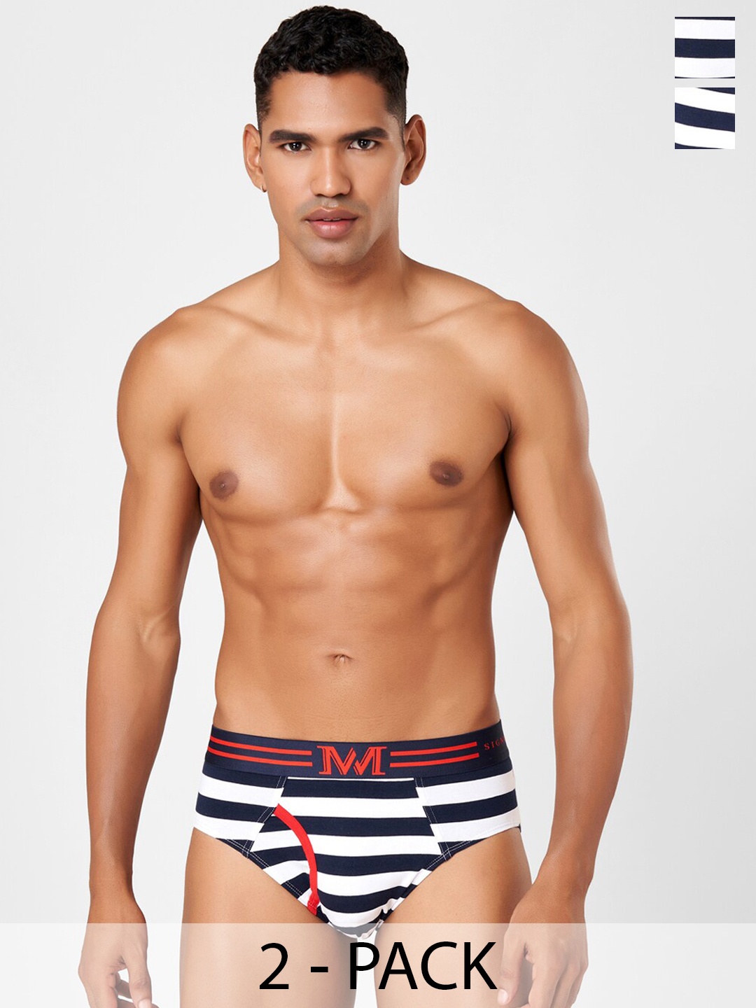 

Macroman M-Series Pack of 2 Striped Hipster Briefs 8903978415192, Navy blue
