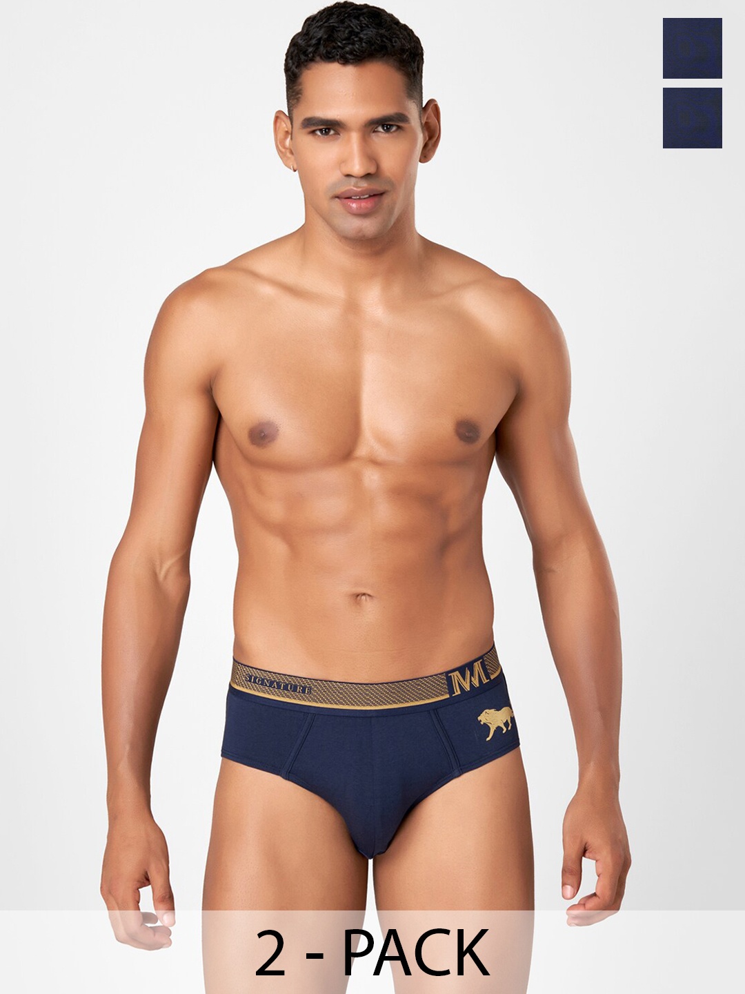 

Macroman M-Series Pack of 2 Mid Rise Seamless Basic Brief 8903978415963, Navy blue
